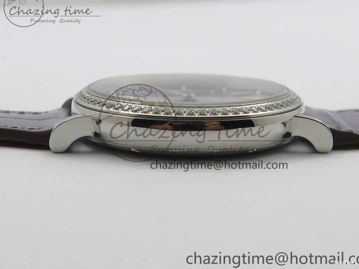 MIROTIME 0510 Attractive Portofino 37mm SS V7F 1:1 Best Edition Gray Dial Diamonds Bezel on Gray Leather Strap A 7091